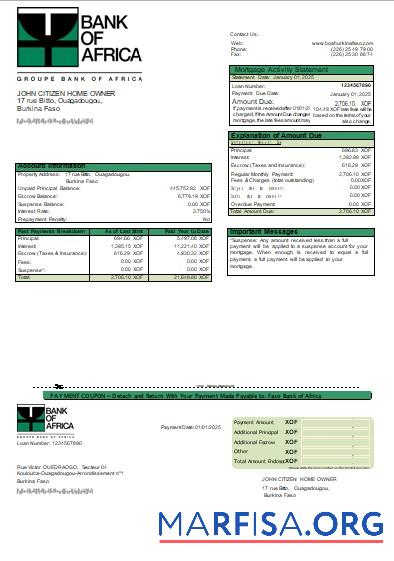 Blank Burkina Faso Bank of Africa bank mortgage statement scr example